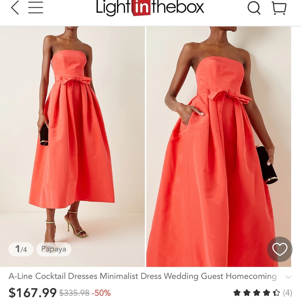 Light in the box, beautiful dress. Size 6- Brand New. Papaya color.  Satin.